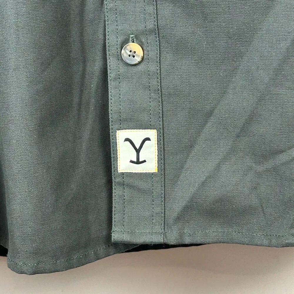 Yellow Stone TV Show Dark Green Chore Shirt Black Fleece Hood Size Large New